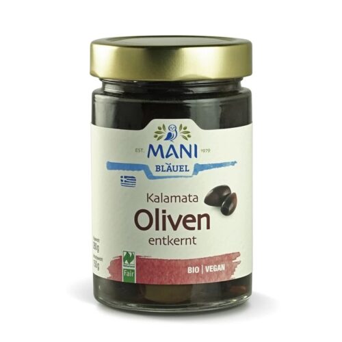 Mani Bläuel - Kalamata Oliven in Lake, entkernt 280g