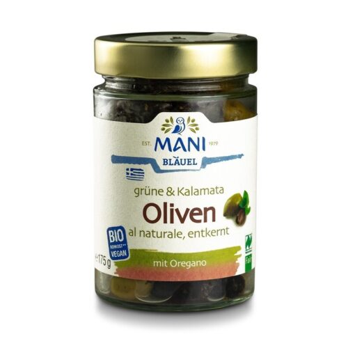 ΜΑΝΙ  - Grüne & Kalamata Oliven al naturale mit Oregano, entkernt, 175g